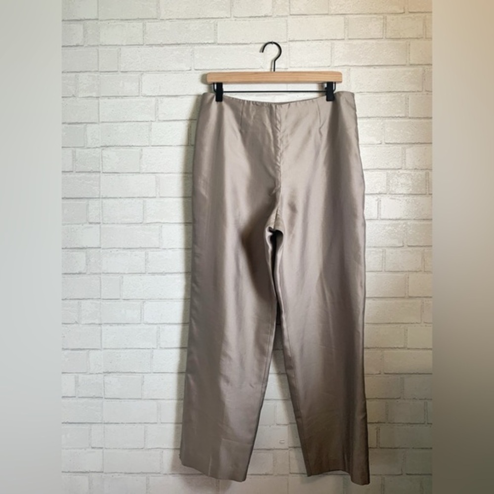 Sigrid Olsen Women's Orchid Moon 100% Silk Hazy Taupe Shiny Wide Leg Pants 12